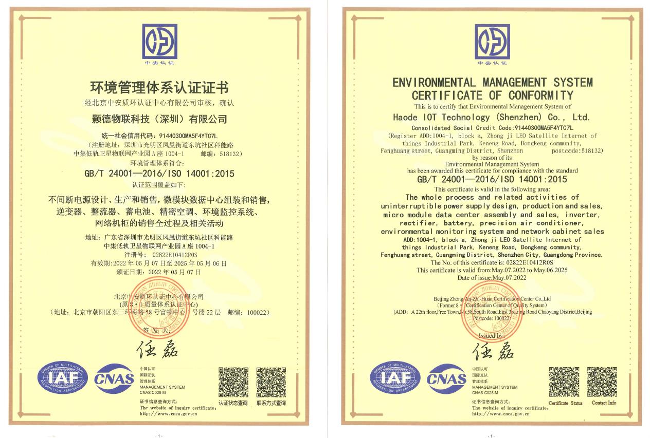 環境管理體系證書