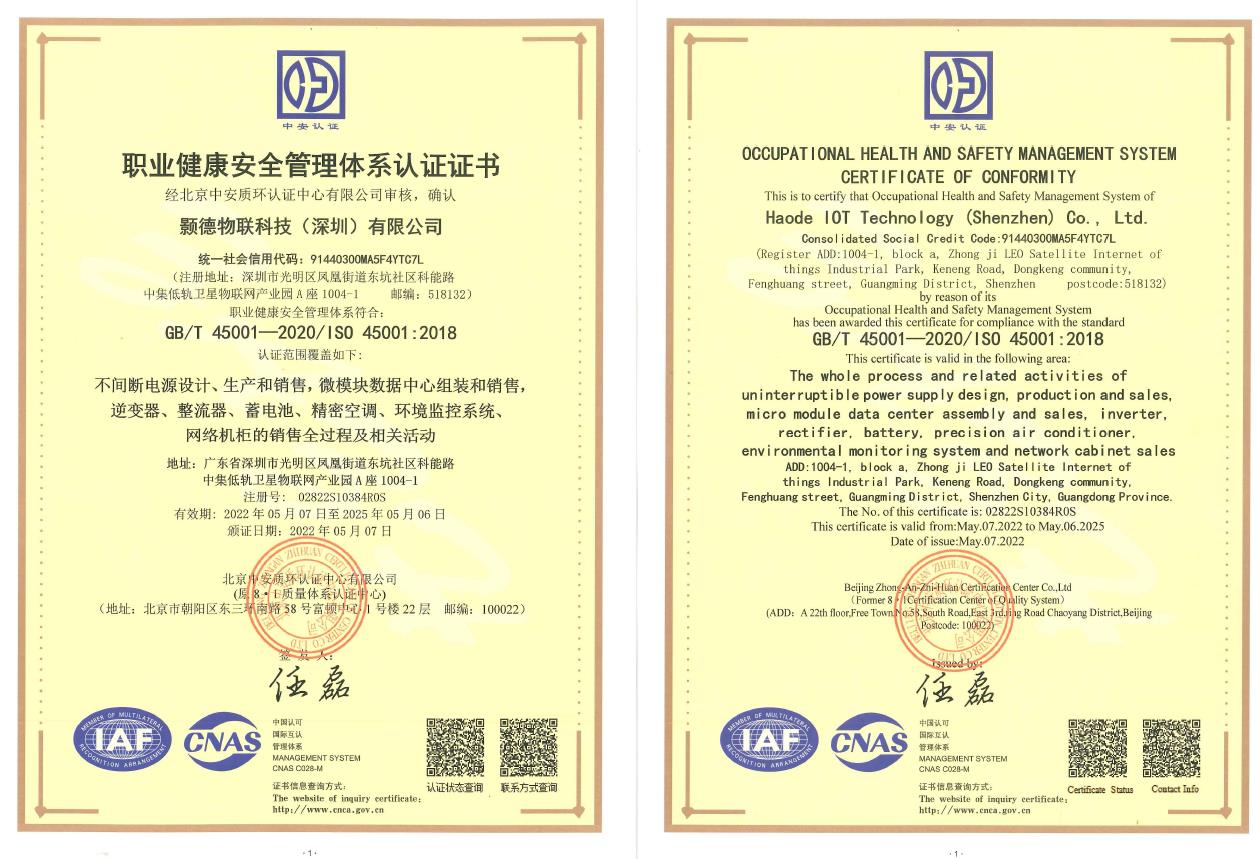 職業健康管理體系證書